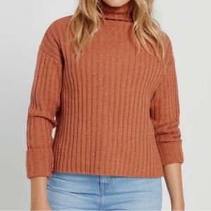 Frank & Oak Burnt Orange Wool Cropped Mock Neck Sweater